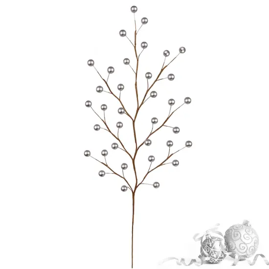17" Silver Holly Berry Christmas Stem Picks with 35 Berries, Perfect for Holiday Trees, Wreaths & Floral Arrangements - 2024 Christmas Collection, Floral Home by Artificial Flowers {1}