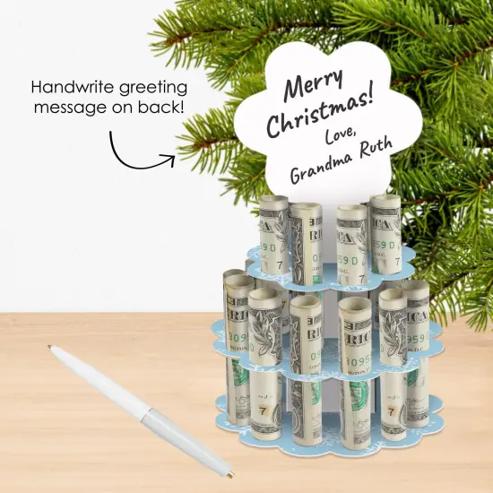 Big Dot of Happiness Winter Wonderland - DIY Snowflake Holiday Party and Winter Wedding Money Holder Gift - Cash Cake {3}