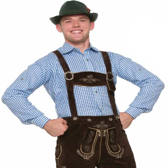 Adult's Mens German Apline Oktoberfest Lederhosen Blue Shirt Costume {1}