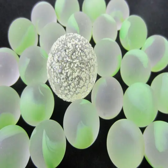 25 Glass Marbles MOON GLOW Green game pack vtg style Shooter Patch Mib {2}