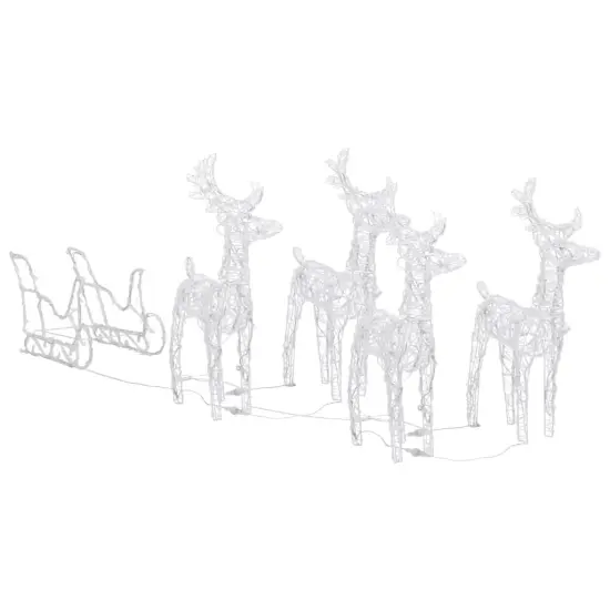 Reindeers & Sleigh Christmas Decoration 110.2"x11"x21.7" Acrylic Warm white {5}