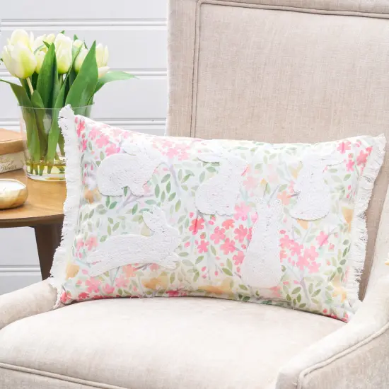 Bunnies Flowers Lumbar Pillow {5}