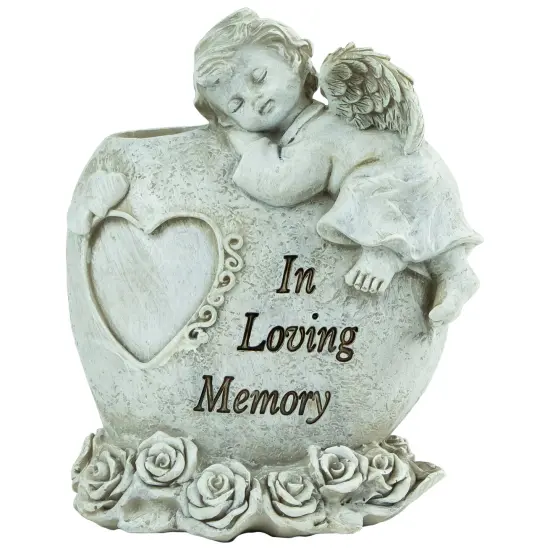 Northlight 6.5" Gray Sleeping Angel "In Loving Memory" Outdoor Garden Statue {1}