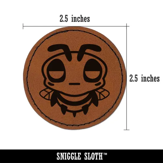 Cute Bee Unamused Round Iron-On Engraved Faux Leather Patch Applique - 2.5" Brown {3}