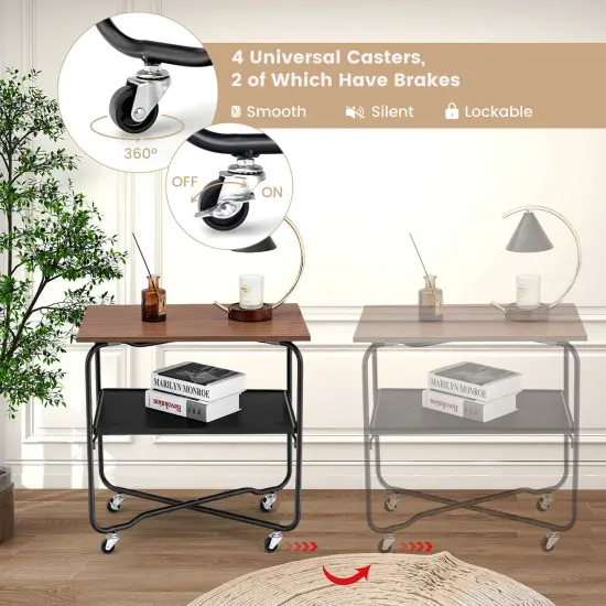 2-Tier End Table with Metal Storage Shelf and Foldable Frame Brown {5}