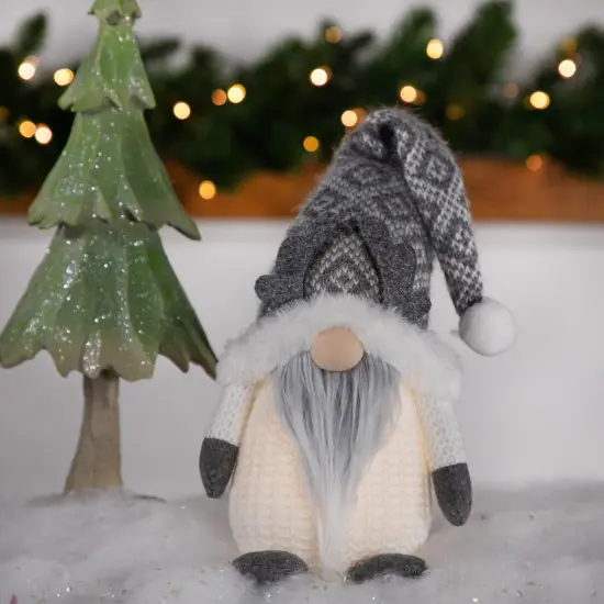 Northlight Lighted Gnome with Antlers Christmas Figure - 9" - Gray and White {3}