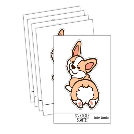 Pembroke Welsh Corgi from Behind Butt Dog Waterproof Vinyl Phone Tablet Laptop Water Bottle Sticker Set - 5 Pack {2}
