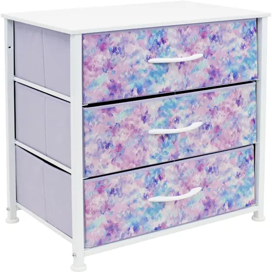 Sorbus Dresser with 3 Drawers - Bedside Furniture & Accent End Table Chest for Home, Bedroom Accessories, Office, College Dorm, Steel Frame, Wood Top, Fabric Drawers Tie Dye Purple {1}