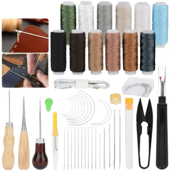 48Pcs Leather Stitching Needles and Awl Hand Tools Kit for DIY Sewing Craft {1}