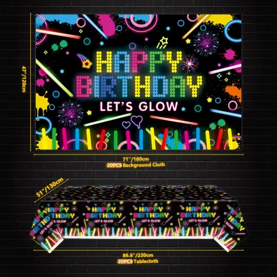 Glow Neon Party Supplies Neon Glow Plate Set Neon Balloon Glow in the Dark Happy Birthday Backdrop Glow Birthday Blacklight Party Decoration Neon Glow Birthday Tableware {5}