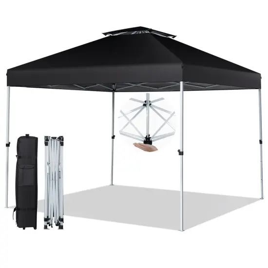 2-Tier Pop-up Canopy Tent with Wheeled Carry Bag Black {1}