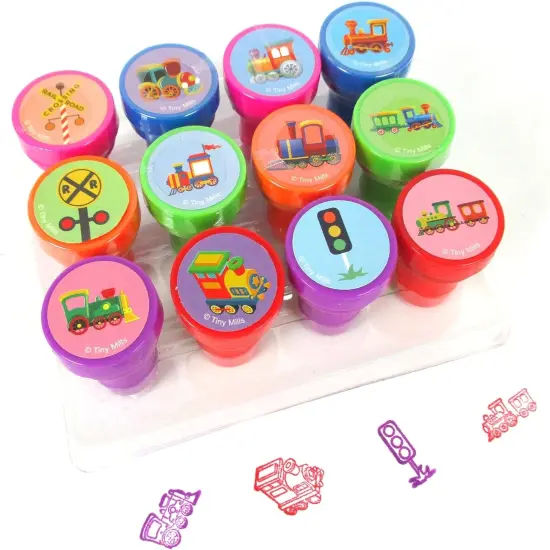 TINYMILLS 12 Pcs Train Stamp Kit for Kids - Train Stamper Set Gift Party Favors {2}