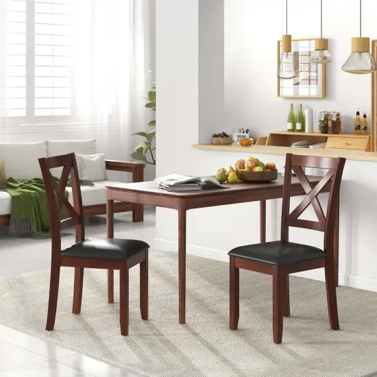 Costway Wooden Dining Chairs Set of 2 Kitchen Side Chair with Padded Seat Rubber Wood Legs {3}