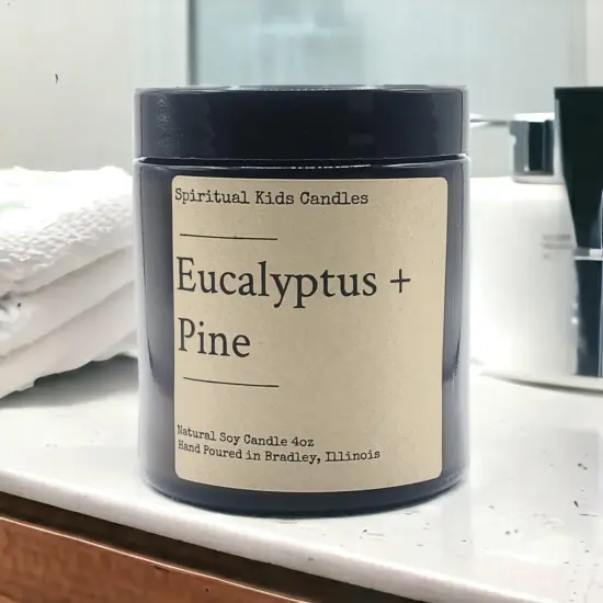 Eucalyptus & Pine Soy Candle 4oz 20-25 Hours Hand Poured with All Natural Soy wax and Fragrant/Essential Oils! | Woodsy Candle | Birthday Gift | Christmas Gift {3}