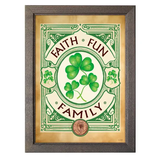 Irish- Faith, Fun, Family with Irish Penny Coin in 5x7 Frame {1}