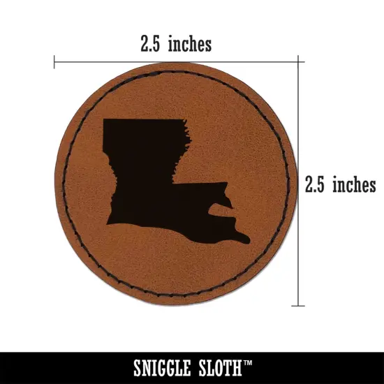 Louisiana State Silhouette Round Iron-On Engraved Faux Leather Patch Applique - 2.5" Brown {3}
