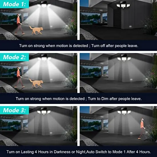 2500LM 210 LED Security Lights with Remote Control,3 Heads Motion Sensor Lights, IP65 Waterproof,270&deg; Wide Angle Flood Wall Lights with 3 Modes(1 Packs) {5}