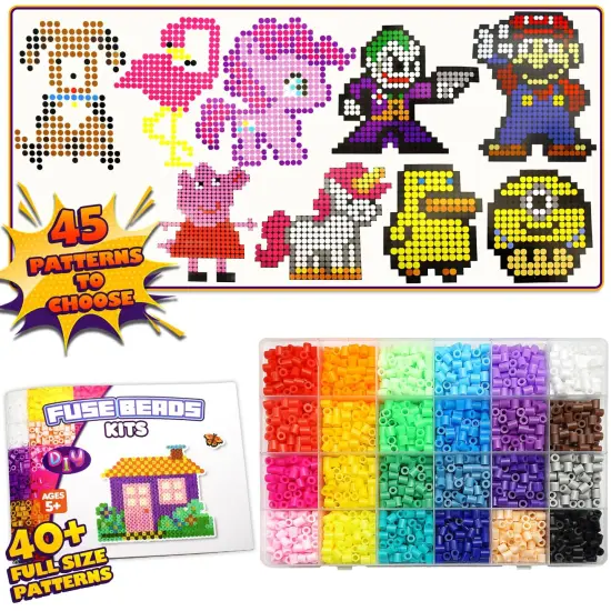 5200 5mm Fuse Beads Kit - 24 Colors | 45 Patterns, Toys, Kids Crafts for Girls Ages 8-12, Arts and Crafts for Kids Ages 6-8, Gifts for Girls Boys Kids Age 5 6 7 8 9 10 11 12 Year Old {1}