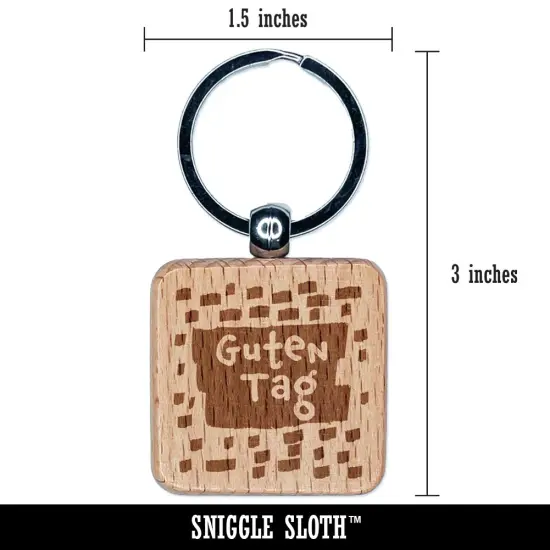 Guten Tag Hello German Doodle Engraved Wood Square Keychain Tag Charm {2}