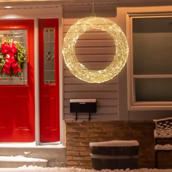 Northlight 18" LED Lighted Gold Wire Wreath Outdoor Christmas Decoration {3}