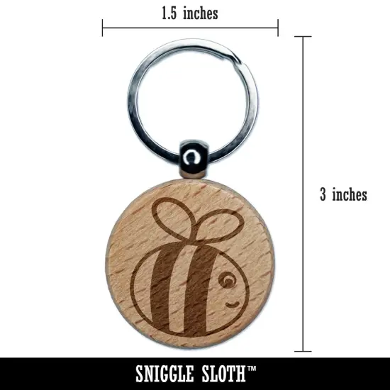 Buzzy Bumble Bee Engraved Wood Round Keychain Tag Charm {2}