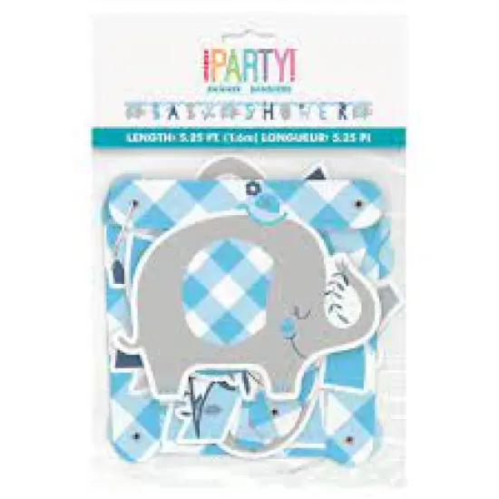 Blue Floral Elephant "Baby Shower" Jointed Banner {1}