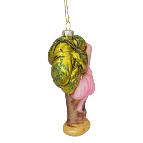 Northlight 4" Pink Flamingo with Palm Tree Glass Christmas Ornament {5}