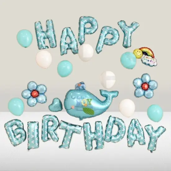 Happy Birthday Balloons Banner for Self-Inflating Party Decoration Purple shades {3}