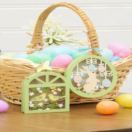 Spring Easter Bunny Rabbit Shadowbox Light-Up Led Decorative Hanging Tree Ornament Set of 2 {3}