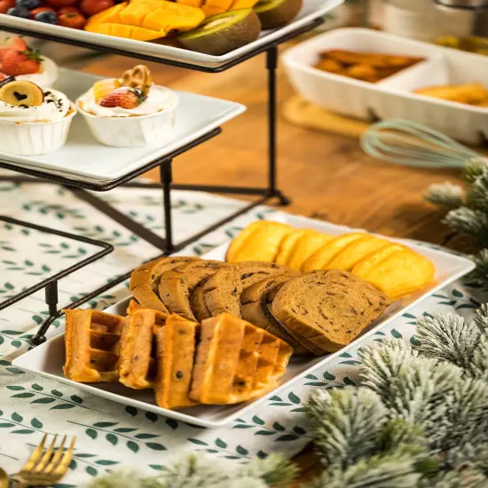 3 Tier Serving Stand Collapsible Sturdier Rack with 3 Porcelain Serving Platters Tier Serving Trays for Fruit Dessert Presentation Thanksgiving Christmas Party Display Set, 12 Inch, Bronze {6}