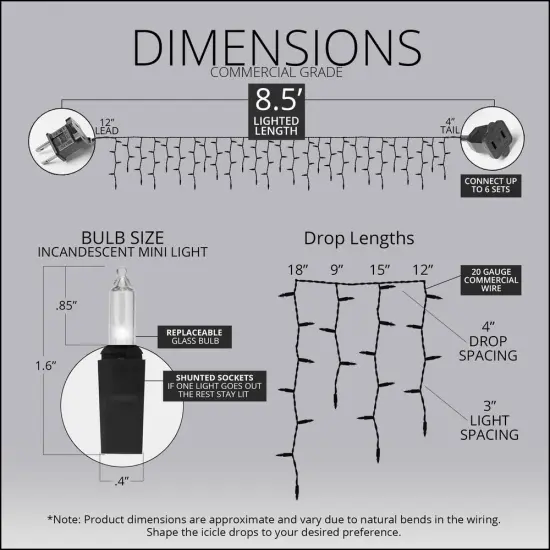 150 Clear Mini Icicle Light Set, White Wire {4}
