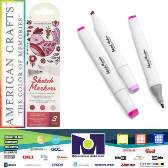 American Crafts - Sketch Markers Collection - Dual Tip - Chisel and Fine Point - Bubblegum 3 Pack 34007535 {1}