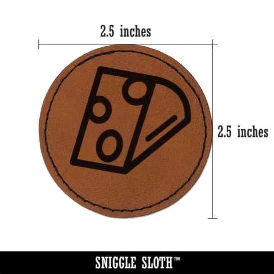 Wedge of Cheese Round Iron-On Engraved Faux Leather Patch Applique - 2.5" Brown {3}