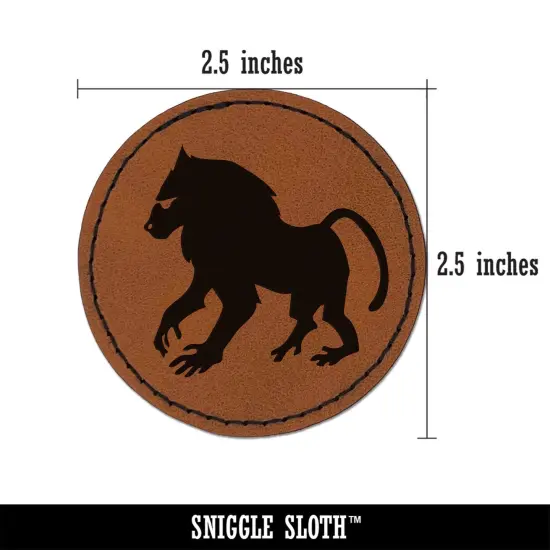 Mandrill Baboon Round Iron-On Engraved Faux Leather Patch Applique - 2.5" Brown {3}