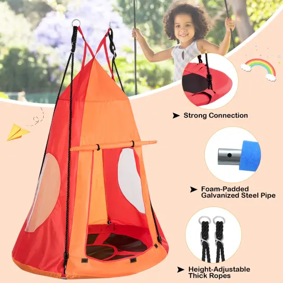 2-in-1 40 Inch Kids Hanging Chair Detachable Swing Tent Set Orange {4}