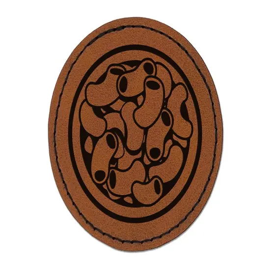 Macaroni and Cheese in Bowl Round Iron-On Engraved Faux Leather Patch Applique - 2.5" Brown {1}