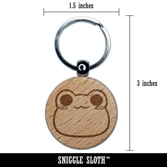 Charming Kawaii Chibi Smug Frog Toad Face Blushing Cheeks Engraved Wood Round Keychain Tag Charm {2}