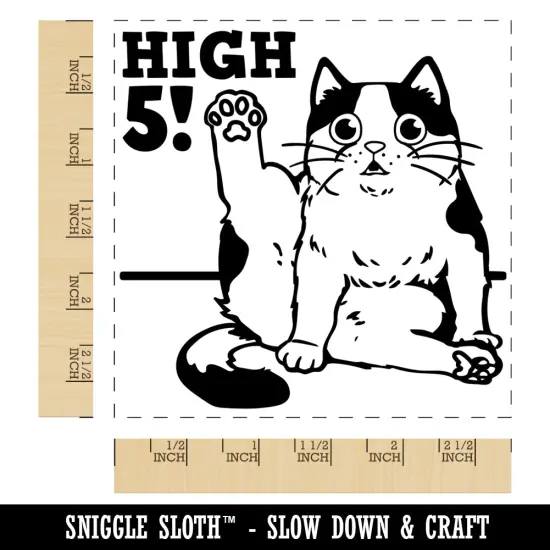 Cat Stretching Leg High Five Square Rubber Stamp for Stamping Crafting {1}