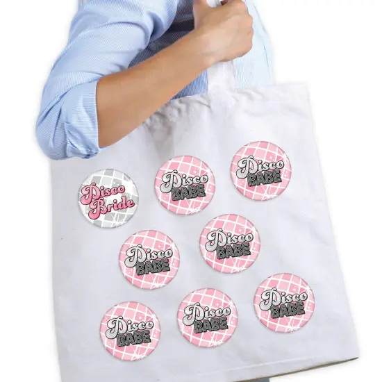 Big Dot of Happiness Disco Ball - 3 inch Groovy Hippie Bachelorette Party Badge - Pinback Buttons - Set of 8 {3}