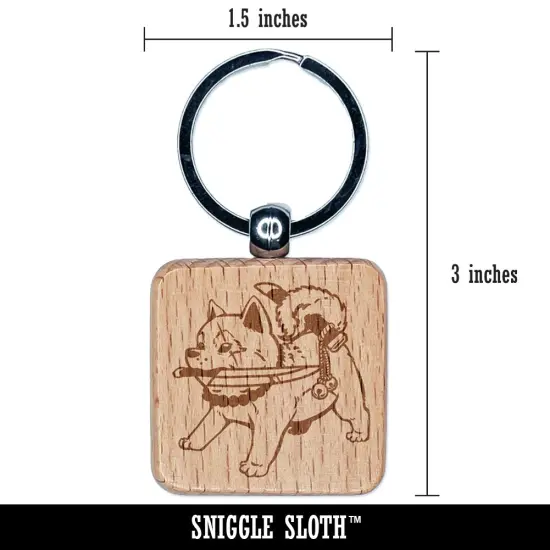 Samurai Dog Shiba Inu with Knife Engraved Wood Square Keychain Tag Charm {2}