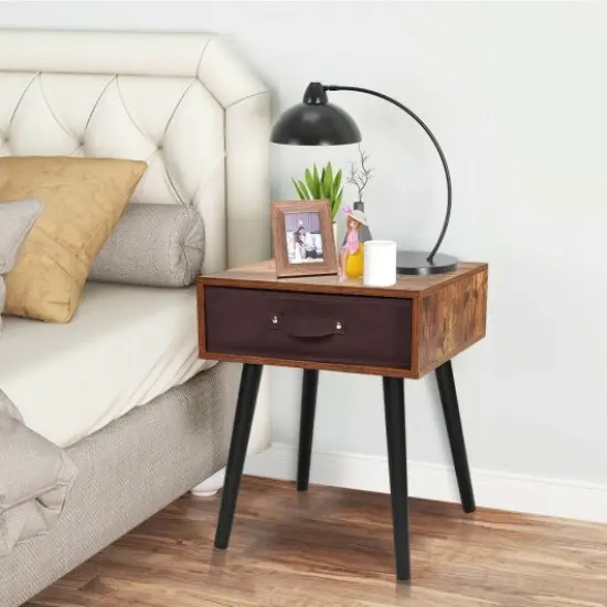 Mid-Century End Accent Bedside Table Brown {1}