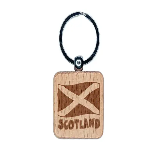 Scotland with Waving Flag Cute Engraved Wood Square Keychain Tag Charm {1}