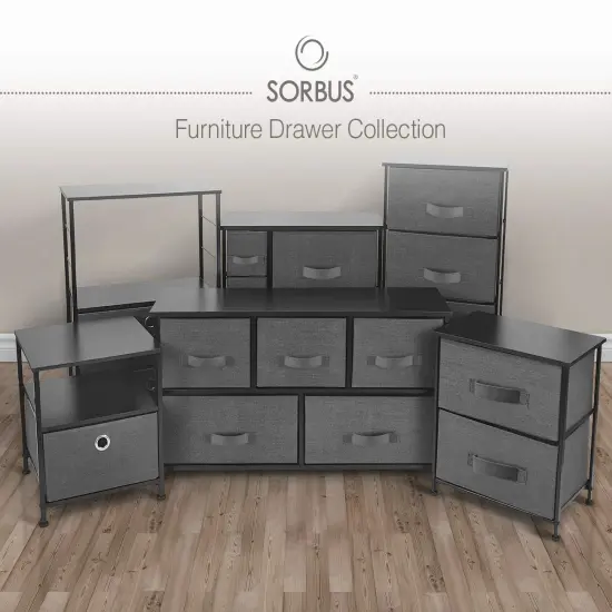 Sorbus Dresser with Drawers - Furniture Storage Tower Unit for Bedroom, Hallway, Closet, Office Organization - Steel Frame, Wood Top, Easy Pull Fabric Bins Black {4}