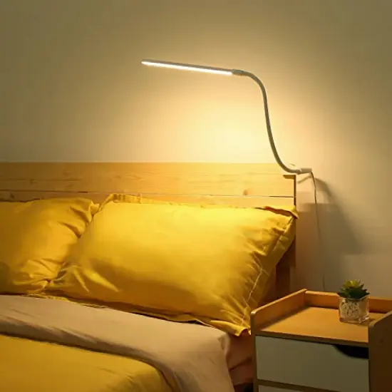 Clip on Desk Lamp LED Reading Light Dimmable USB Clamp Lamp with 3 Color Modes 10 Brightness, Adjustable Flexible Gooseneck Swing Arm for Bed Headboard, Workbench, Home Office, Nail Lamp, White {3}
