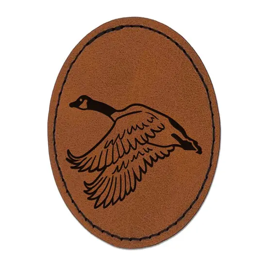 Canadian Goose Canada Round Iron-On Engraved Faux Leather Patch Applique - 2.5" Brown {1}