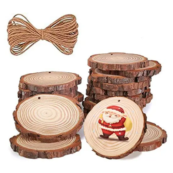 chfine Natural Wood Slices for Crafts 42 Pcs 2.4-2.8 Inches Natural Wood Unfinished Rounds with Pre-drilled Hole and 33 Feet Twine String Christmas DIY Crafts Ornaments Party Wedding Decoration {1}