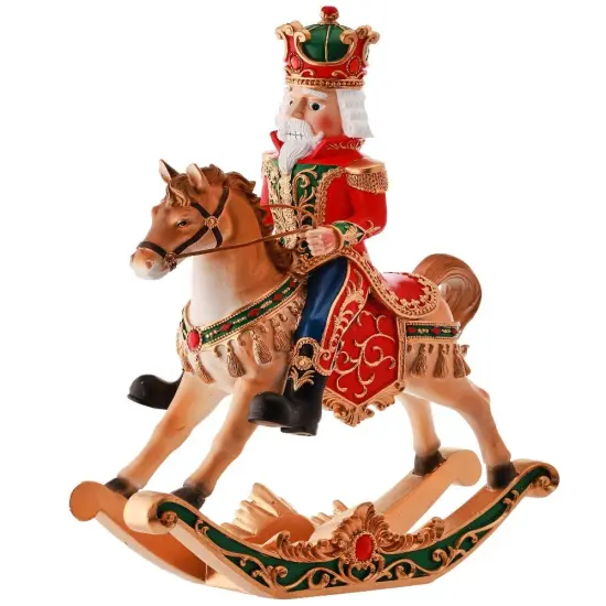 15" Resin Nutcracker Rocking Horse - Charming Christmas Decoration {1}