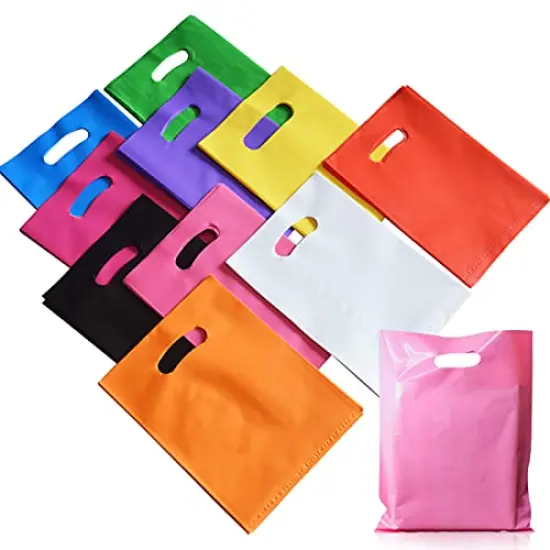 100 PCS Plastic Party Favor Bags Small Gift Bags, 6" x 8" Goodie Bags for Kids, Rainbow Party Gift Bags Bulk with Handle for Kids Birthday Party, Easter, Christmas, Halloween, 10 Colors {2}