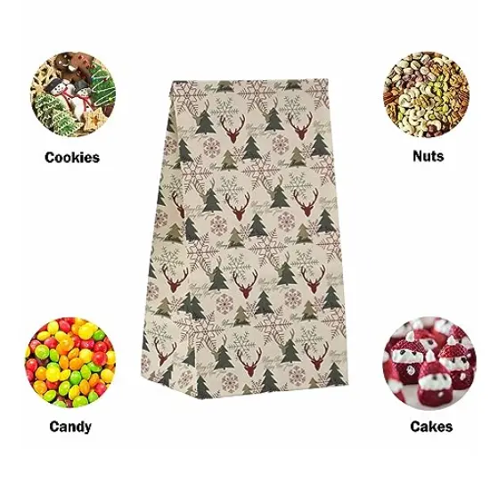 24 Pieces Christmas Treat Bags,Christmas Paper Bags,Christmas Stickers, Christmas Goodie Bag Party Supplies for Classrooms, Party Favors, Kraft Holiday Goody {4}