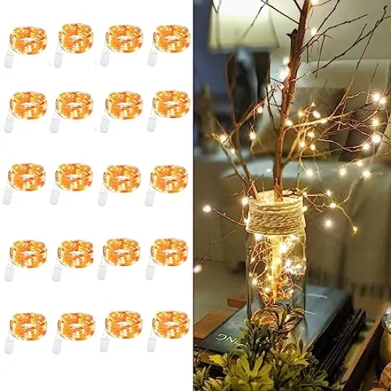 20 Pack LED Fairy Lights Battery Operated String Lights - 3.3ft 20 LED,Copper Wire Warm White | Wedding,Party Centerpieces,Table Decor | DIY Crafts,Graduation,Home Decor | Mason Jars D&eacute;cor {1}